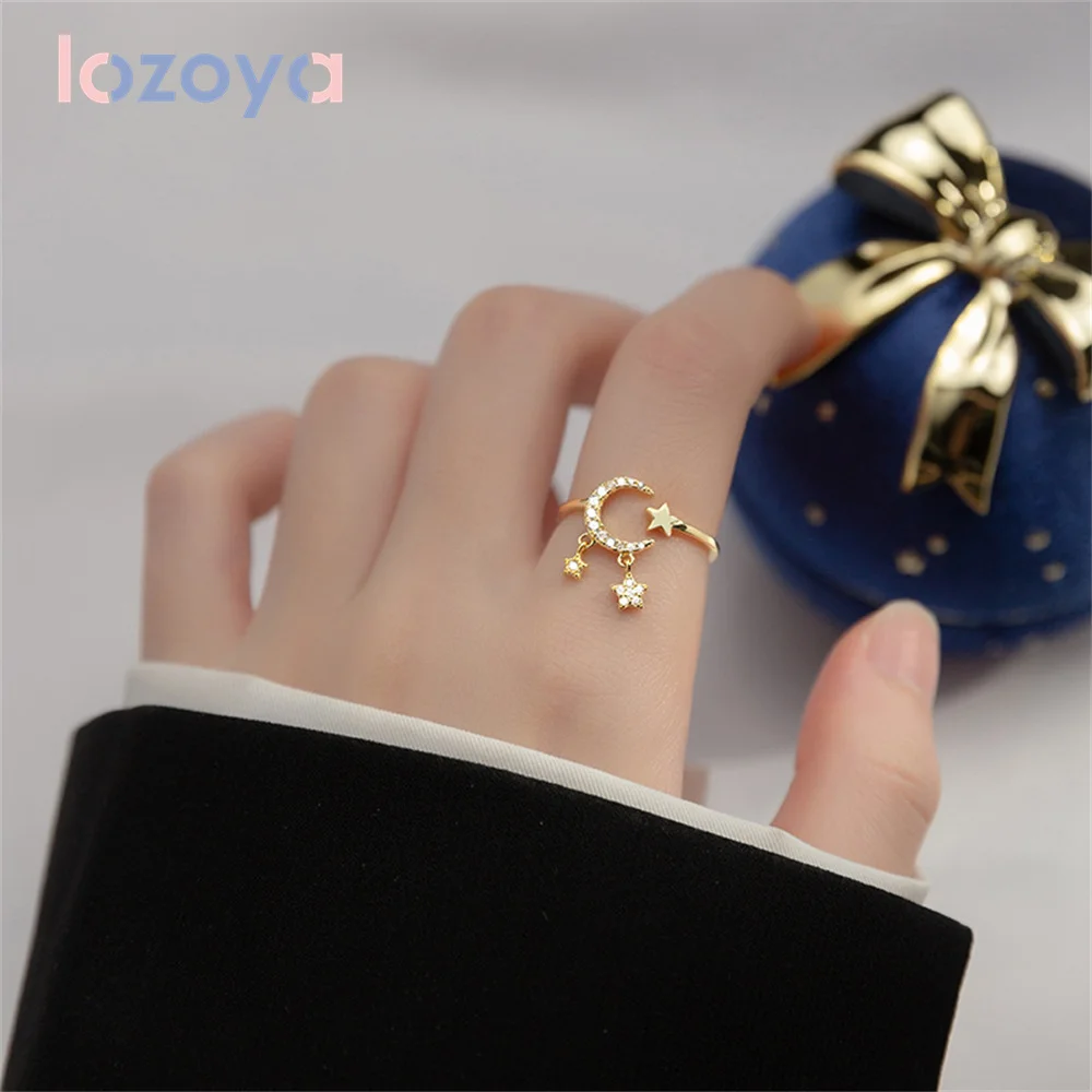 

Женское кольцо со звездой и Луной Lozoya, кольцо из стерлингового серебра 925 пробы с фианитом, романтическое свадебное Ювелирное Украшение в французском стиле