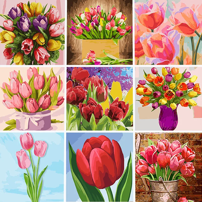 

40x50cm Oil Paint By Numbers Flower Tulip DIY Painting By Numbers On Canvas HandPainted Number Painting Home Decor Wall Art Gift
