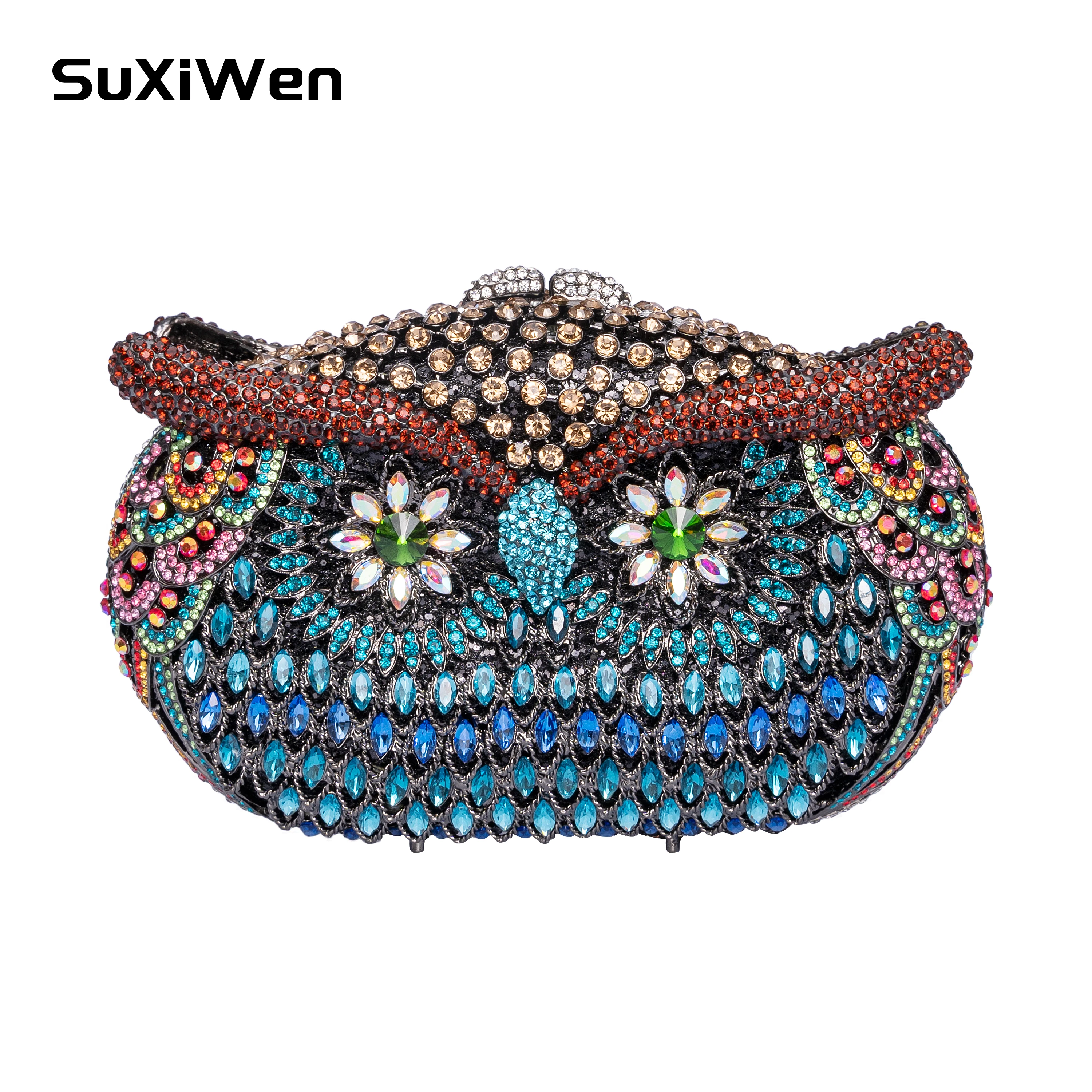 Elegant Owl Luxury Evening Purse For Women Boutique Novelty Crystal Metallic Clutch Bags Party Wedding Ladies Chain Handbags