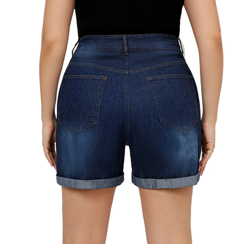 2022 Summer Plus Size 5XL High Waist Denim Shorts Women Casual Solid Wide Leg Loose Jeans Short Pants Bottom Pocket Blue Trouser