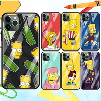 cute family the simpsons for apple iphone 13 12 mini 11 xs pro max x xr 8 7 6 plus se 2020 tempered glass cover phone case