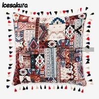 ethnic style jacquard moroccan sofa pillow with the same color hair ball fringe tassel cushion cushion living room