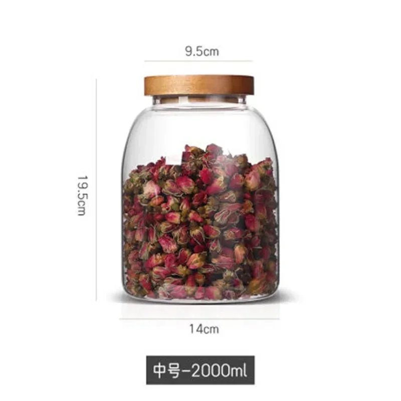 Стеклянная банка из боросиликатного стекла с крышкой дерева акации герметичная