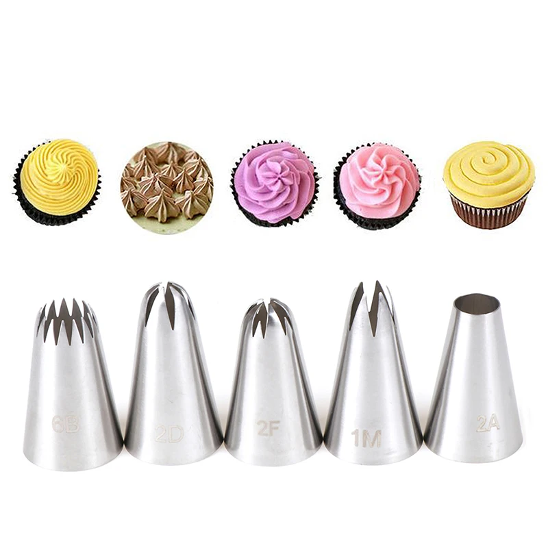 

5pcs Large Metal Cake Cream Decoration Tips Set Pastry Tools Stainless Steel Piping Icing Nozzle Cupcake Head Dessert Decorators