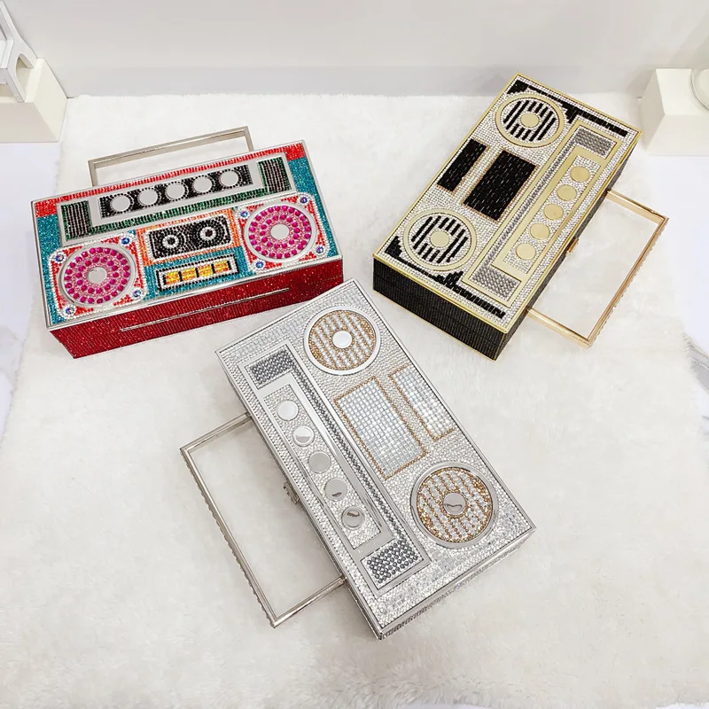 

Diamond Radio Shape Party Evening Clutch Bag for Wedding Luxury Metal Handle Designer Purse and Handbags Chic Chain Shoulder Bag