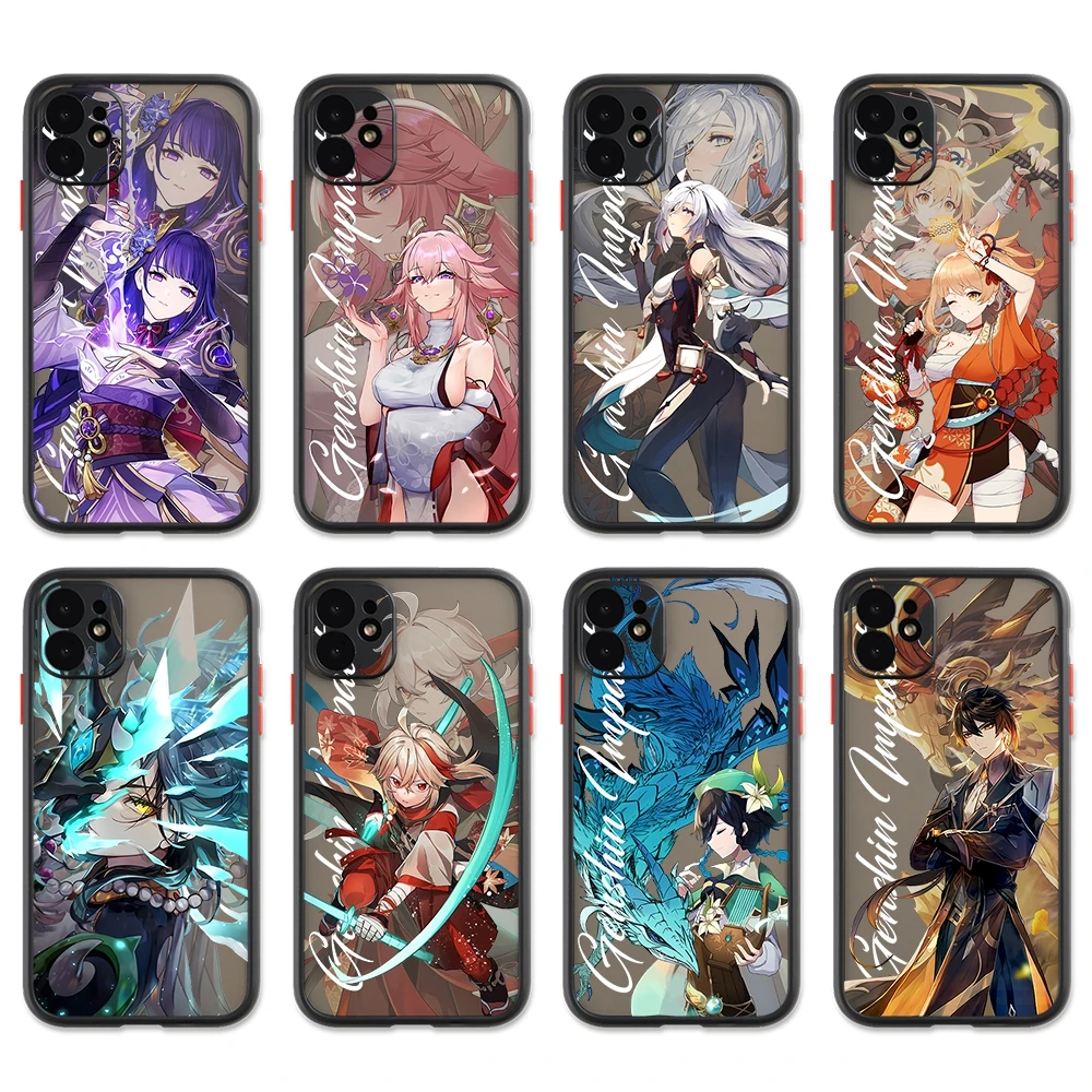 hot genshin impact game phone case for iphone 13 12 11 pro max xs xr x 7 8 plus black matte translucent cover funda coque new free global shipping