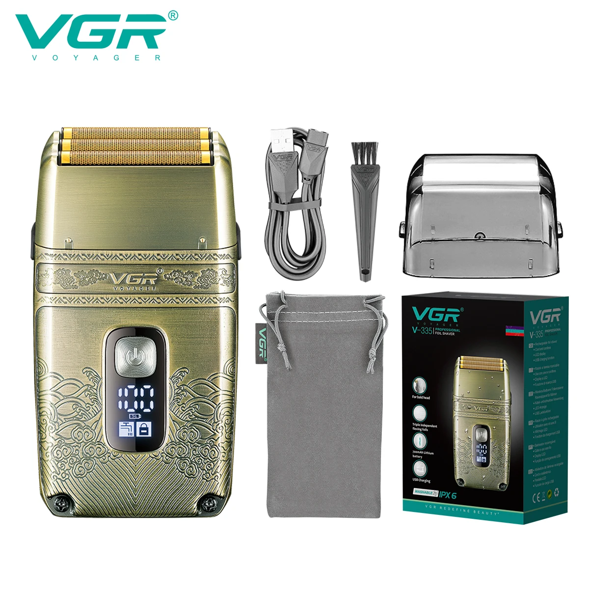 

VGR Hair Trimmer Professional Face Shaver Electric Beard Shaving Machine Rechargeable LED Display Beard Trimmer for Men V-335