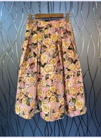 100cotton skirts 2022 summer fashion skirts high quality ladies elastic waist rose flower patterns mid calf casual pink skirts