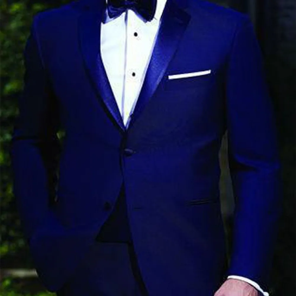 

2022 High Quality Two Buttons Royal Blue Groom Tuxedos Formal Dinner Party Prom 2Pieces(Jacket+Pant)Traje De Novio Para Boda