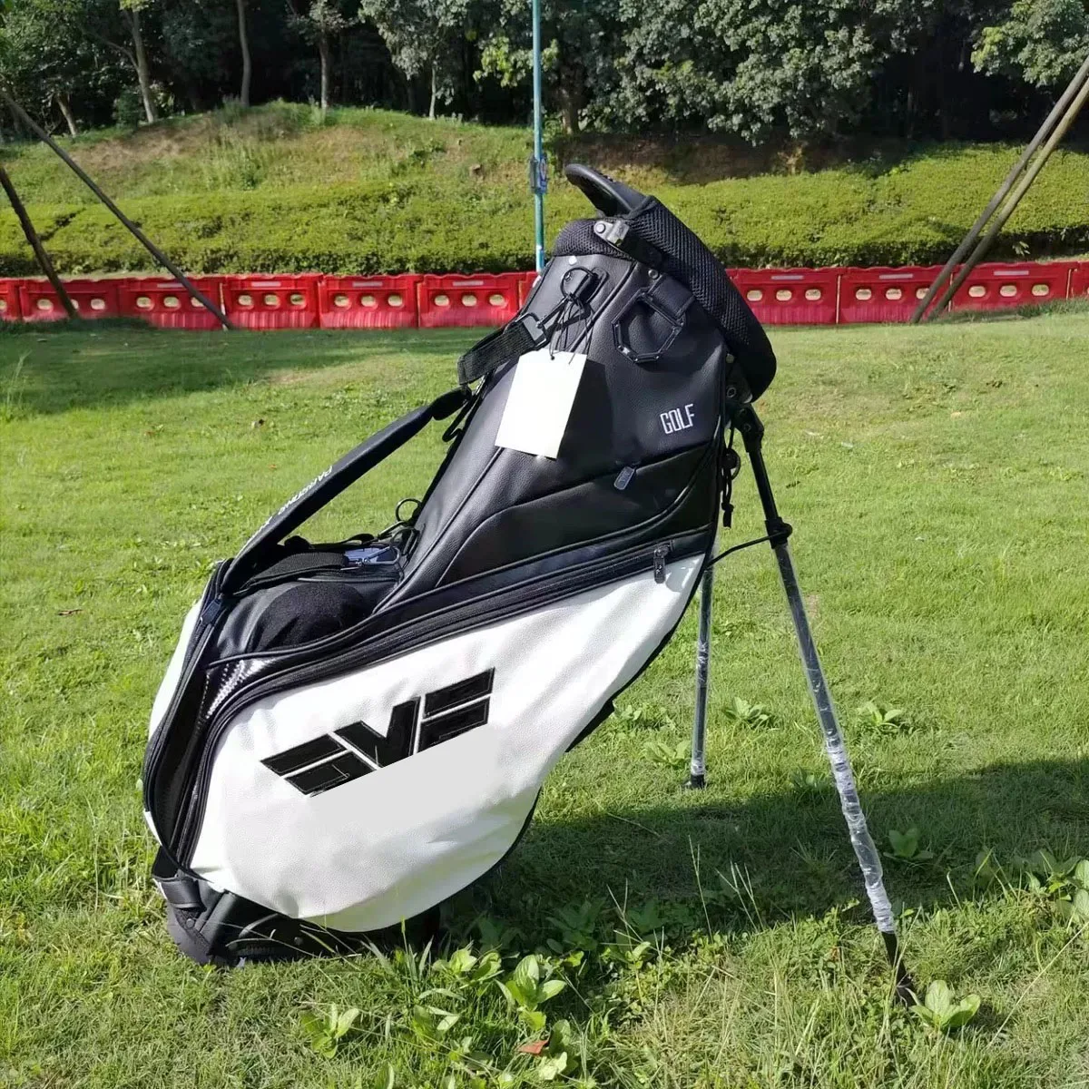 

Golf Clubs Bag with Bracket Black White Classic Sport Bag Caddy Package