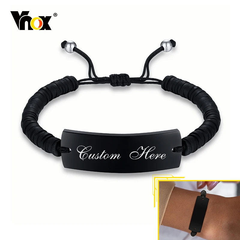 

Vnox Free Custom Engraving Medical Alert ID Bracelets for Women Men,Handmade Braided Silicone Beads Rope Chain Length Adjustable