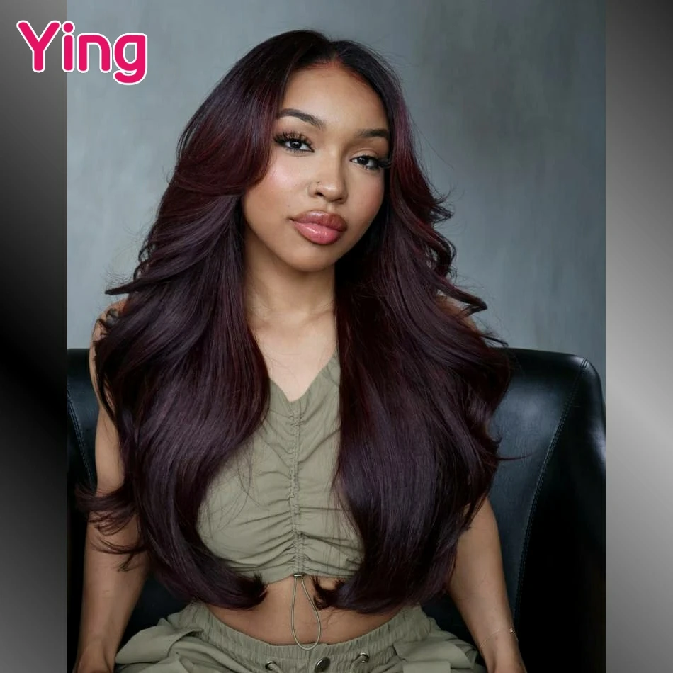 Объемная волна темно-бордового цвета 200% 13x4 13x6 прозрачный парик фронта шнурка