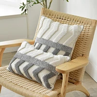 hand tufted cushion cover cotton white grey streak pillow case decorative throw pillow cushion for sofa living room home 45x45cm