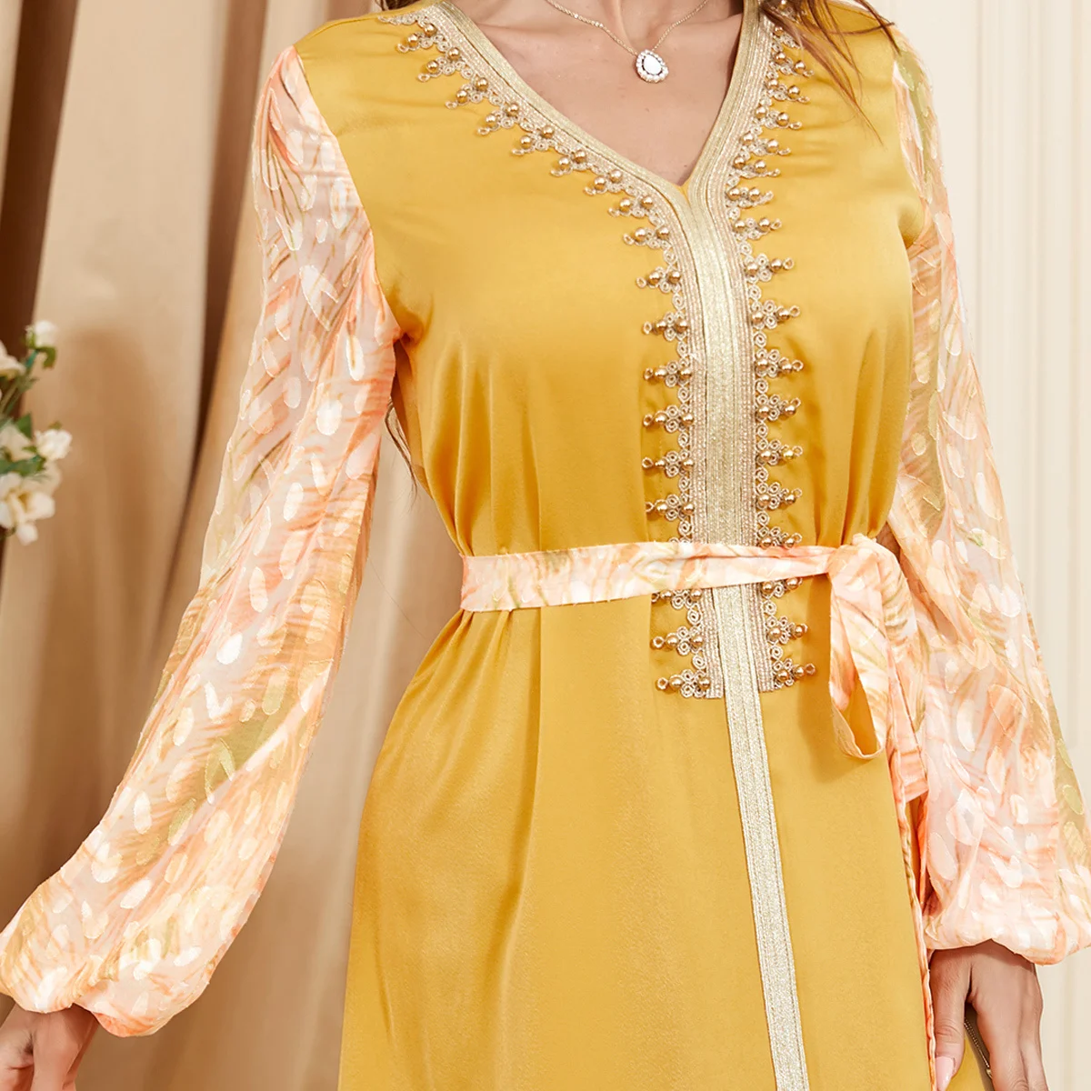 

Женское муслиновое платье Abaya с V-образным вырезом, кафтан, ИД Мубарак, кафтан, Дубай, абайя, Турция, мусульманский, марокканский кафтан, модное вечернее платье