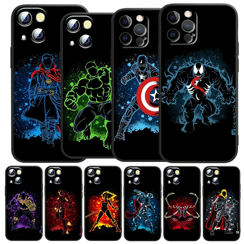 

Marvel Superhero for Apple iPhone 13 12 Mini 11 XS Pro Max X XR 8 7 6 Plus SE 2020 5 Black Soft Silicone Phone Case Funda Capa