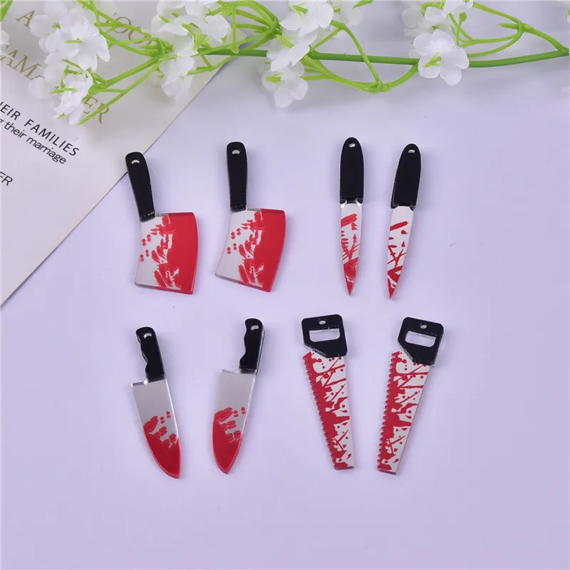 

Mix 10pcs/pack Bloody Knife Saw Dagger Arcylic Charms Pendant for DIY Earring Keychain Jewelry Making