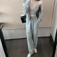 womens fall three piece sets trend temperament western jacket and wide leg pants sports tops indie y2k casual harajuku suits
