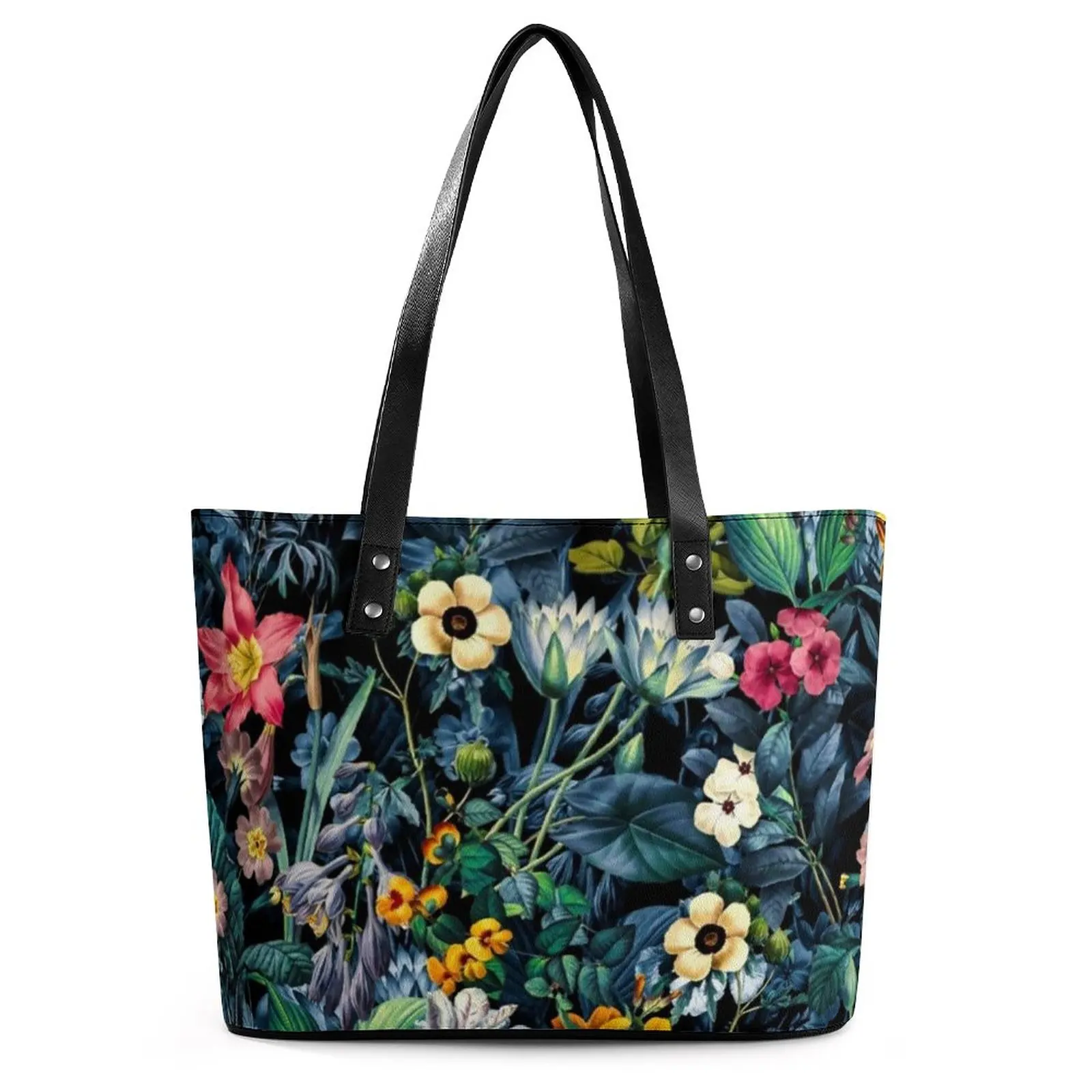 

Jugnle Floal Handbags Exotic Garden Flowers PU Leather Shoulder Bag College Graphic Design Tote Bag Belt Streetwear Beach Bags