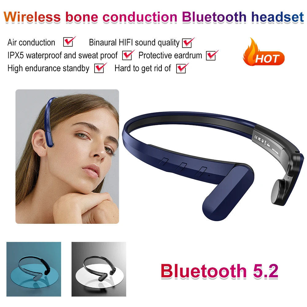 

Bluetooth наушники, водонепроницаемая Спортивная гарнитура, беспроводные стерео наушники с костной проводимостью для велоспорта, бега, пешего ...