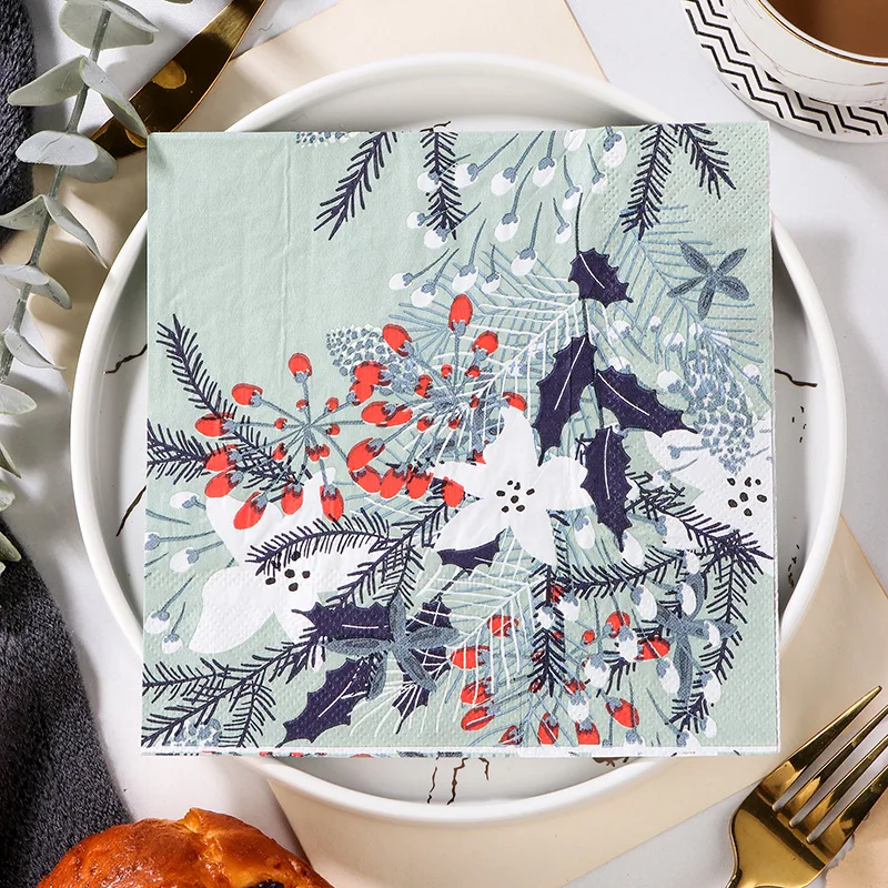 

5Pack(100 Sheets) FLowers Plants Napkin Paper Towel Elegant Tissue Christmas Birthday Party Wedding Napkin Serviette Decor