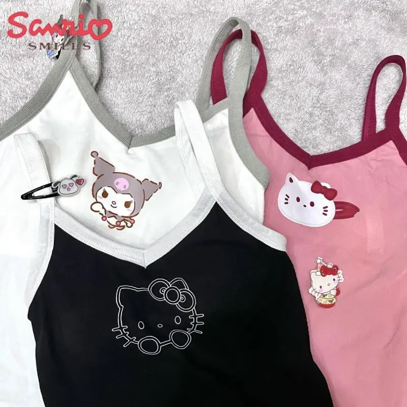 

Kawaii Sanrio Hello Kitty Kuromi Anime Adult Camisole Vest Cute Y2K Hottie Summer with Chest Pad Solid Color Sexy Crop Top