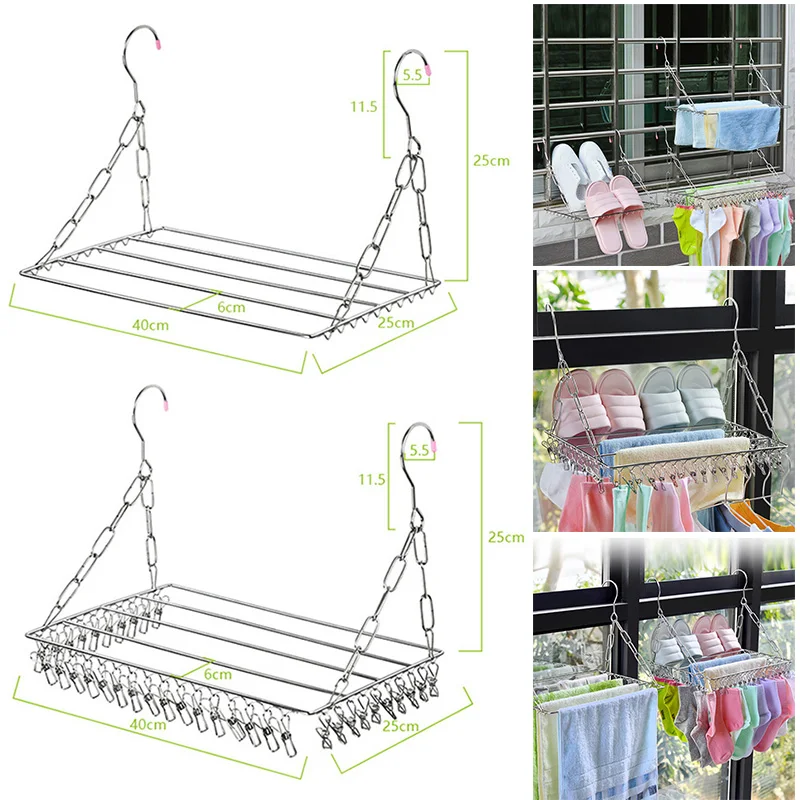 

Multifunctional Clothes Drying Rack Stainless Steel Laundry Garment Drying Double Hook Durable Balcony Clothes Organizer