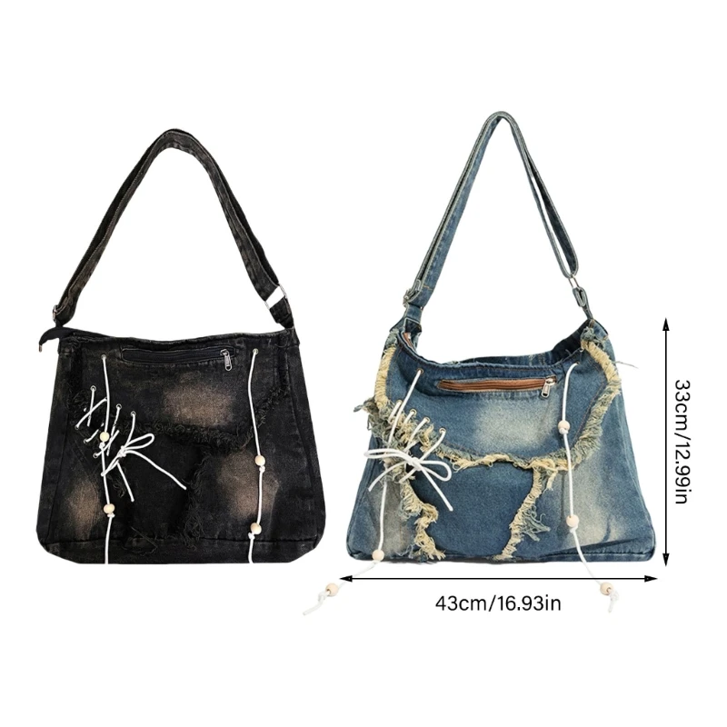 Сумка через плечо из стираных джинсов для работы или шоппинга с джинсами