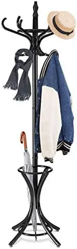 

Напольная вешалка для Пальто 73 дюйма, деревянная вешалка для пальто с 12 крючками и подставкой для зонта, вешалка для прихожей, вешалка для шляп, Coa