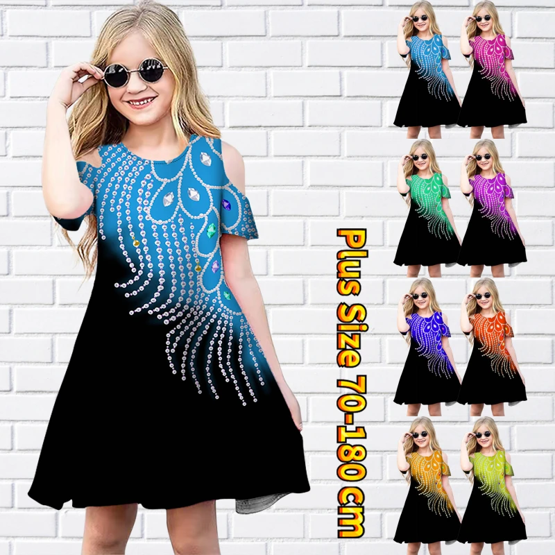 

Летнее платье с коротким рукавом и круглым вырезом, с принтом