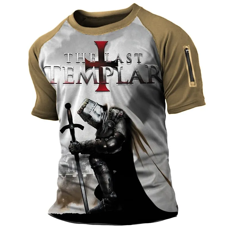 

Templar Crusaders Pattern Men's T Shirt Fashion Knight Print Oversized Short Sleeve Tops Street Retro Harajuku Short Sleeve Tee