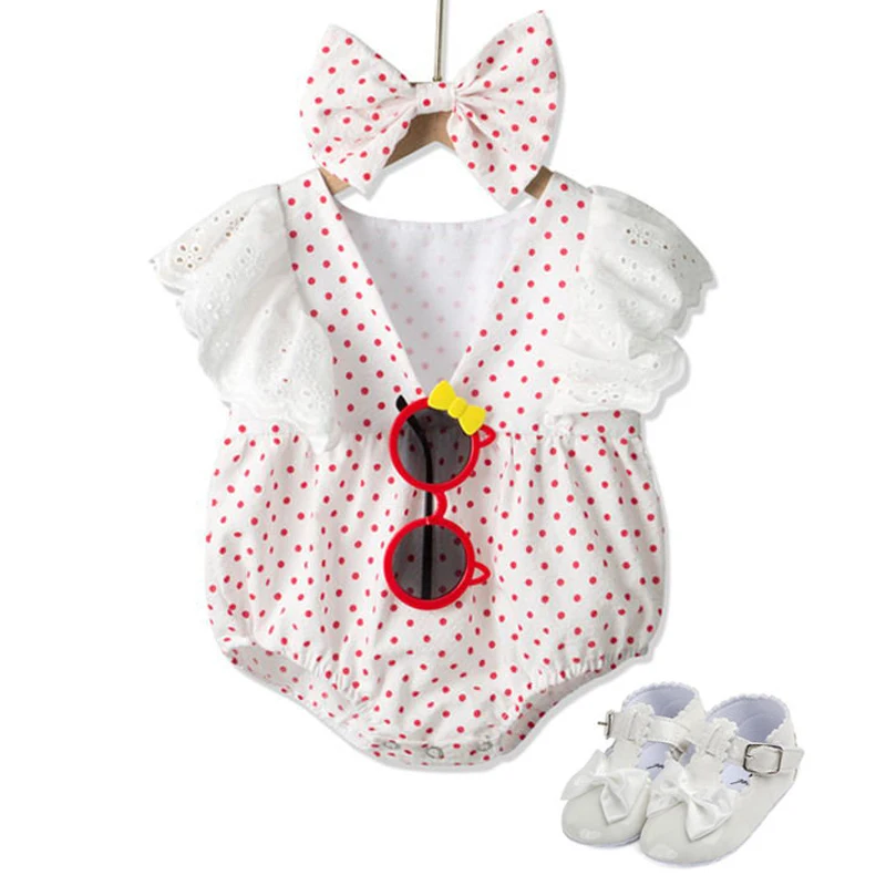 

Cute Newborn Baby Girl Summer Rompers for 0-24M Short Sleeves Jumpsuits Bow One-piece Polka Dot Newborn Baby Girl Clothes