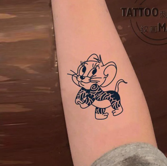 Татуировка для детей, мышь, животные, искусственная татуировка, детское боди-арт, водонепроницаемая временная татуировка, наклейка, синяя морская стильная татуировка