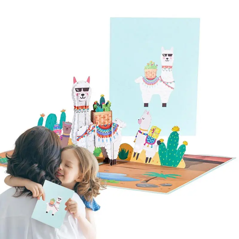 

3D Alpaca Greeting Card Cute Animal Pop Up Birthday Cards Funny Creative Paper Holiday Cards For Anniversary Christmas Thank You