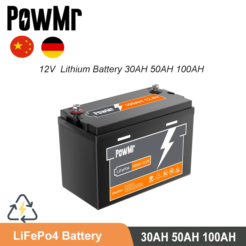 

PowMr 100AH 50AH 30AH 12V LiFePo4 Instead of Lead acid Max Charge 15A 25A 50A Lithium Battery for Solar Panel System EU in Stock