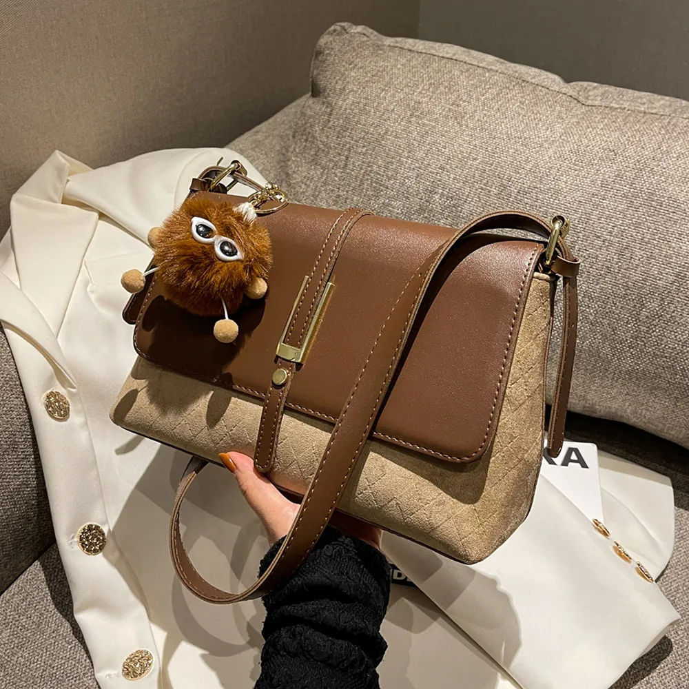 

Burminsa Suede Shoulder Bags For Women 2022 Winter Trend Vintage Designer Large Capacity Scrub Crossbody Flap Ladies Handbags