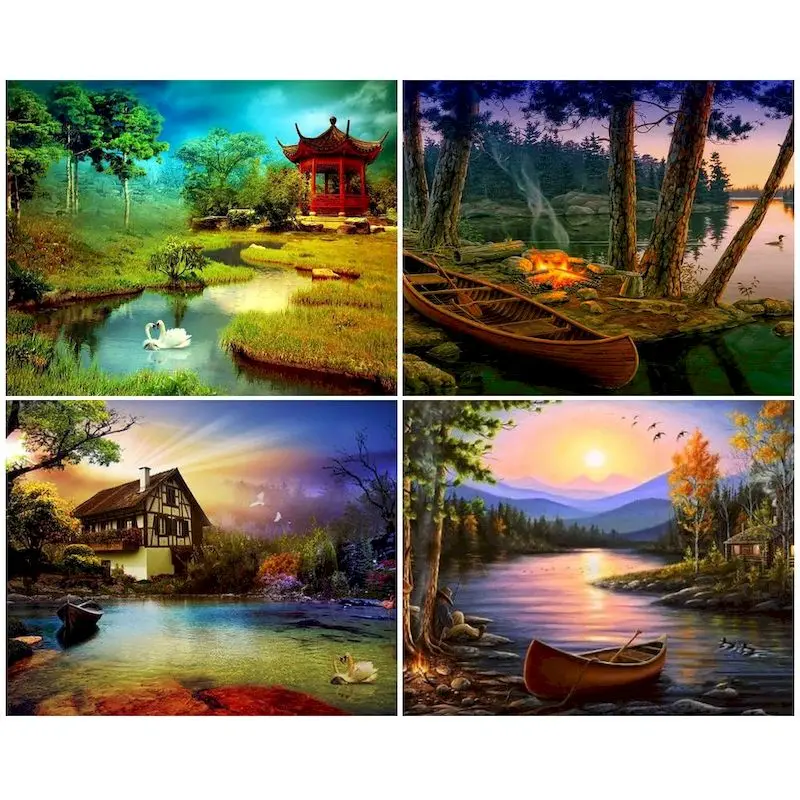 

GATYZTORY 60x75cm DIY Painting By Number River Paints Kits Handmade 60x75cm Frame On Canvas Modern Home Wall Decor Pictures
