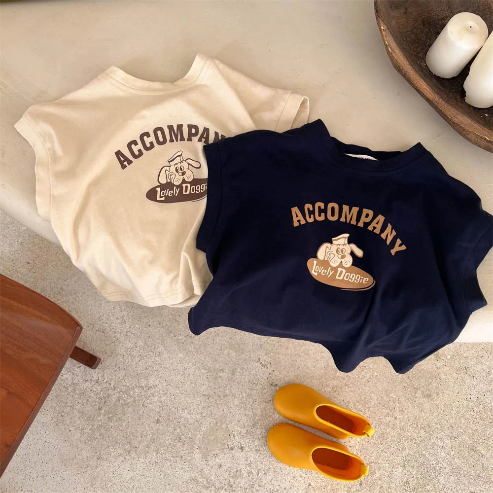 

Детские футболки, Новинка лета 2022, рубашка без рукавов для мальчиков и девочек, Мультяшные футболки для малышей, повседневная одежда для мал...