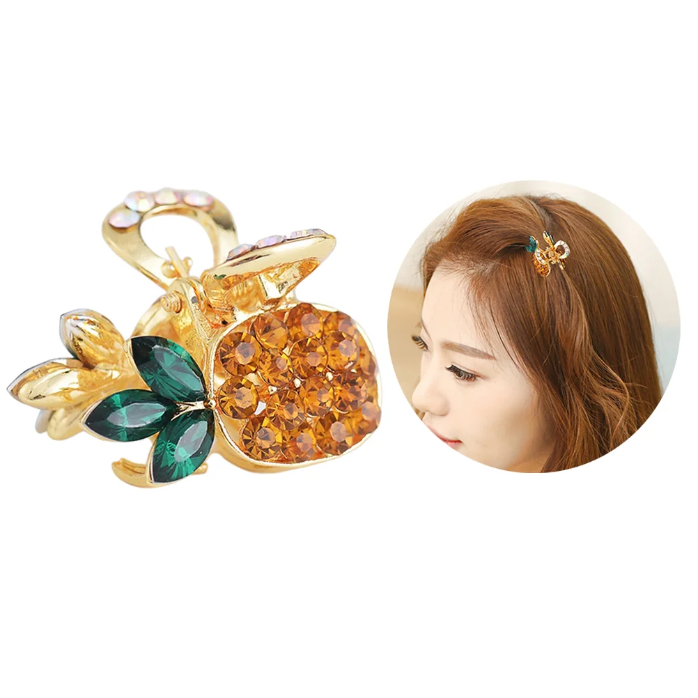 

Hair Pineapple Clips Claw Rhinestonebarrettes Crystal Hairpin Girls Jaw Metalaccessoriesstylish Decorativeno Colorful Fruit Gold