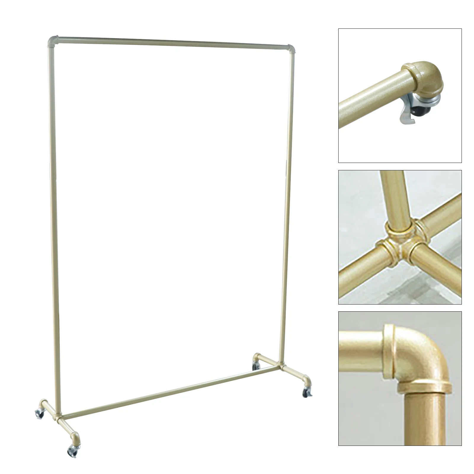 

L120*H160 Industrial Tube Garment Rack Gold with 1.5 Inch Wheels