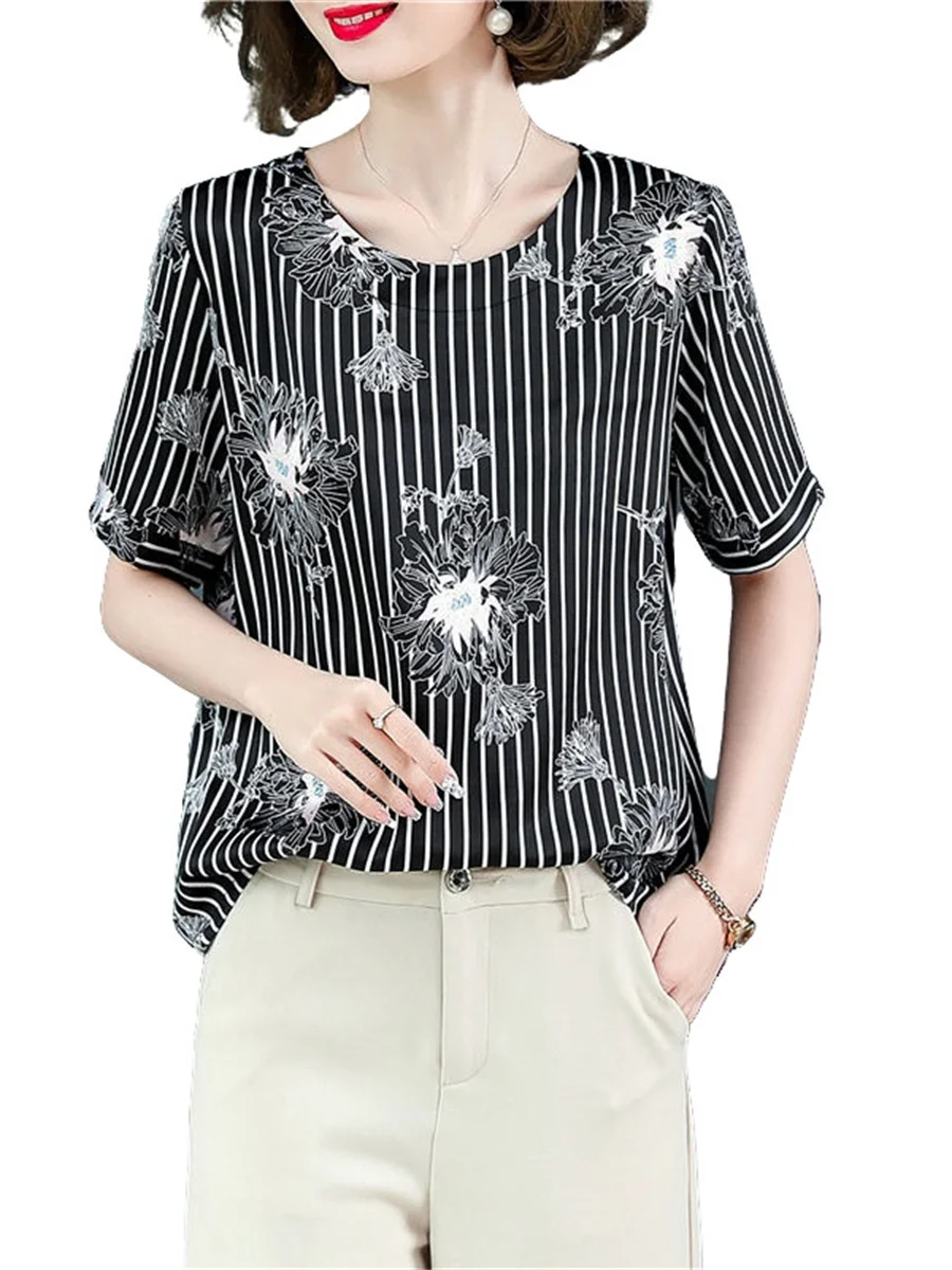 

5XL Women Spring Summer Blouses Shirts Lady Fashion Casual Short Sleeve O-Neck Collar Retro Flower Printing Blusas Tops G2125