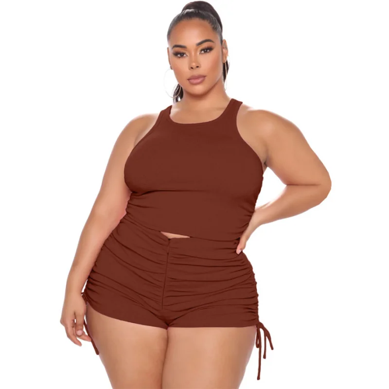 Plus Size 2 Piece Shorts Sets Fashion o Neck Sleeveless Crop Tank Top Set 4xl Workout Shorts Suits 5xl Set Fit 3xl 4xl 5xl 6xl