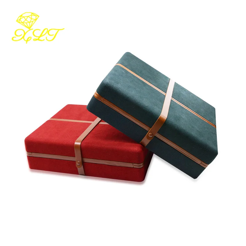 Double Open Jewelry Storage Box Double Layer Necklace Ring Packaging Box High-end Microfiber Jewelry Box Jewlery Organizer Case