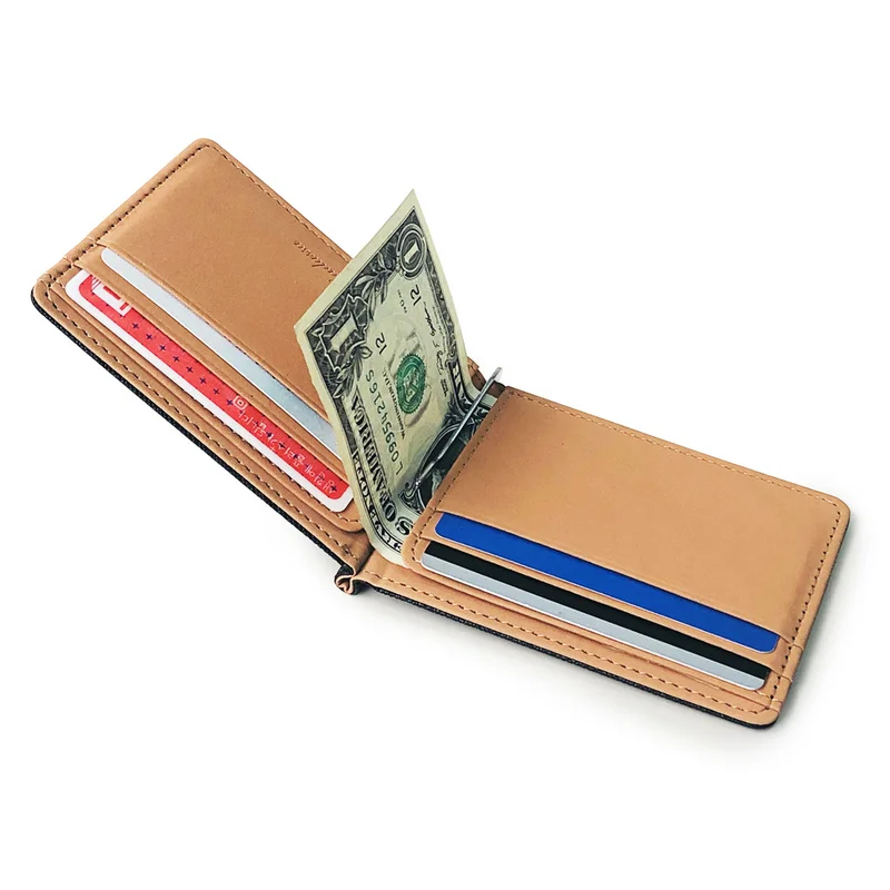 

New Fashion Unisex Small Leather Wallet With Money Clip For Man Mini Card Slot Men's Slim Purse Women Metal Clamp Cash Holder