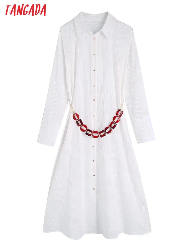 

Tangada 2022 women white romantic dress with belt long sleeve females mini dresses vestidos BE607