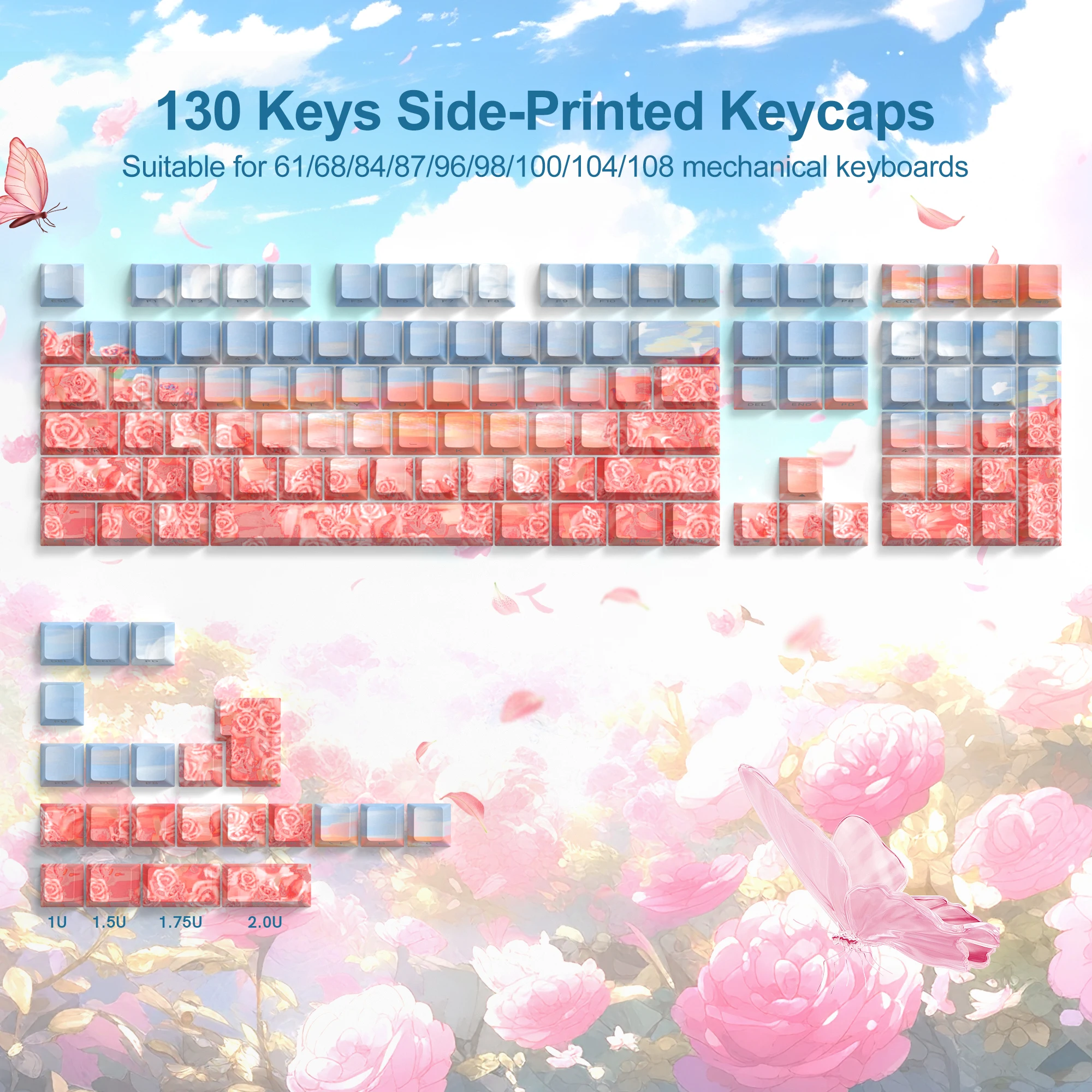 Womier 130 клавиш Sunset Rose PBT Keycaps Cherry Profile для механической клавиатуры