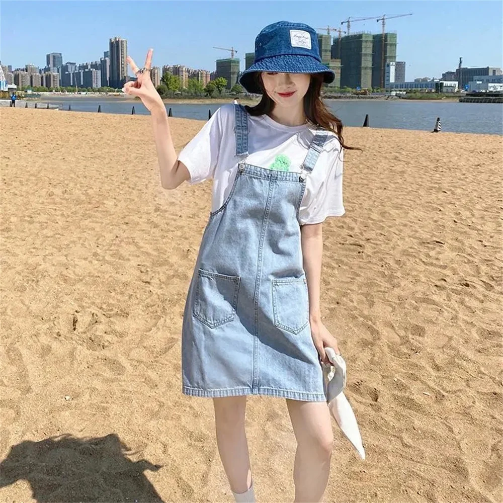 

2022 Summer New Denim Dress Women Temperament Korean Fashion Waist-Length A-Line Dress Long Belt Windbreaker Female Shirt Dress