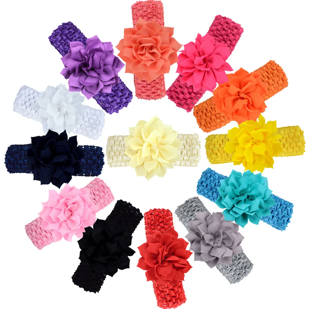 

13 Colors Baby Headband Multi-Layer Pointed Lotus Knit Elastic Hair Band Chiffon Flower Lace Headbands Girls Hair Accessories