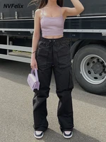 cargo pants women straight baggy pant elastic waist casual wide leg sweatpants sports joggers trousers vintage grunge streetwear