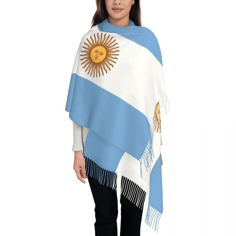 

Luxury Argentina Flag Tassel Scarf Women Winter Fall Warm Shawls Wraps Ladies Argentinian Pride Scarves