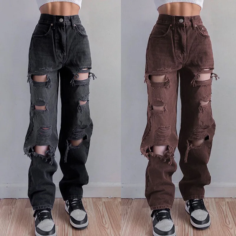Women's Straight Loose Jeans European and American Southeast Asian Women's Ripped Jeans